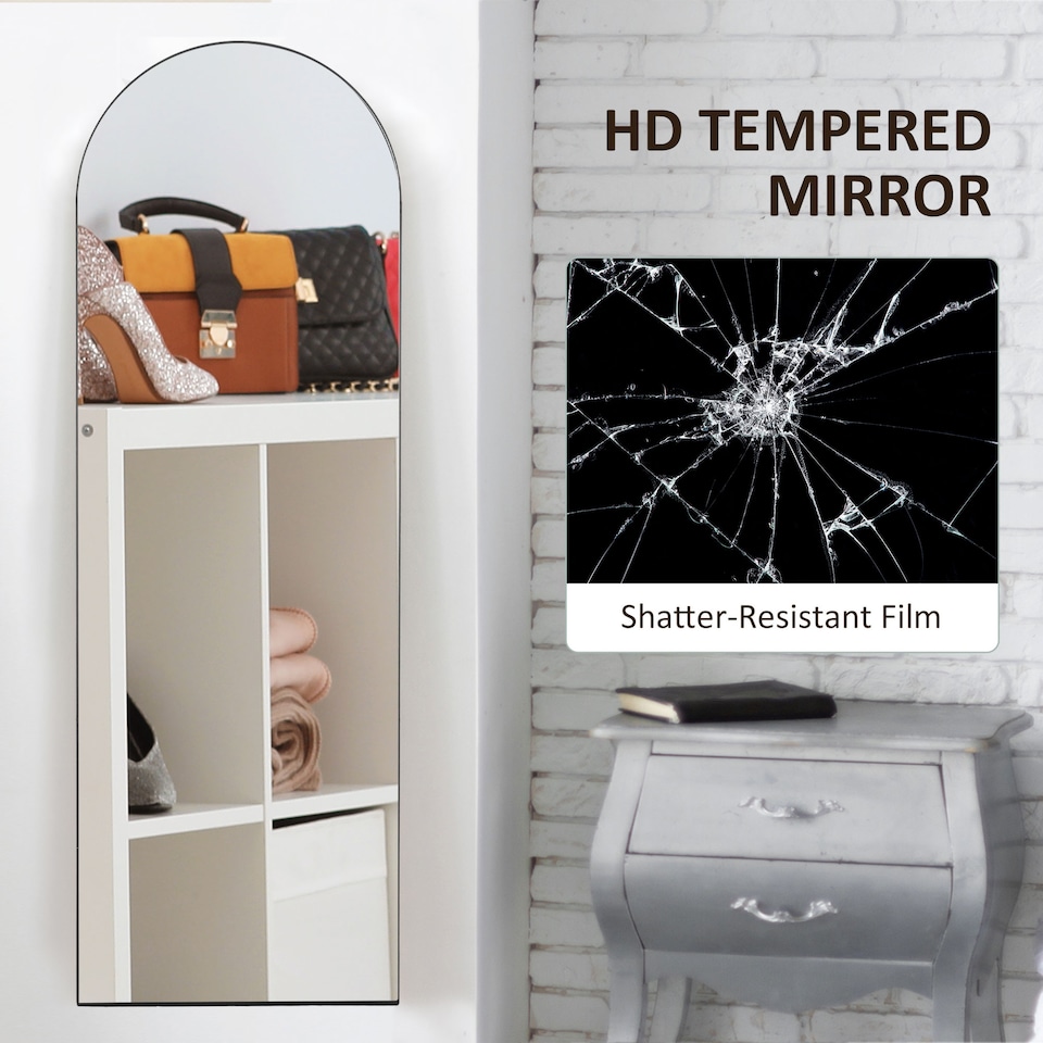 image 1 of HOMCOM Arched Full Length Mirror, 50  150cm Wall Mounted, Leaning, Free Standing Full Body Mirror, Frameless, for Living Room, Bedroom, Black