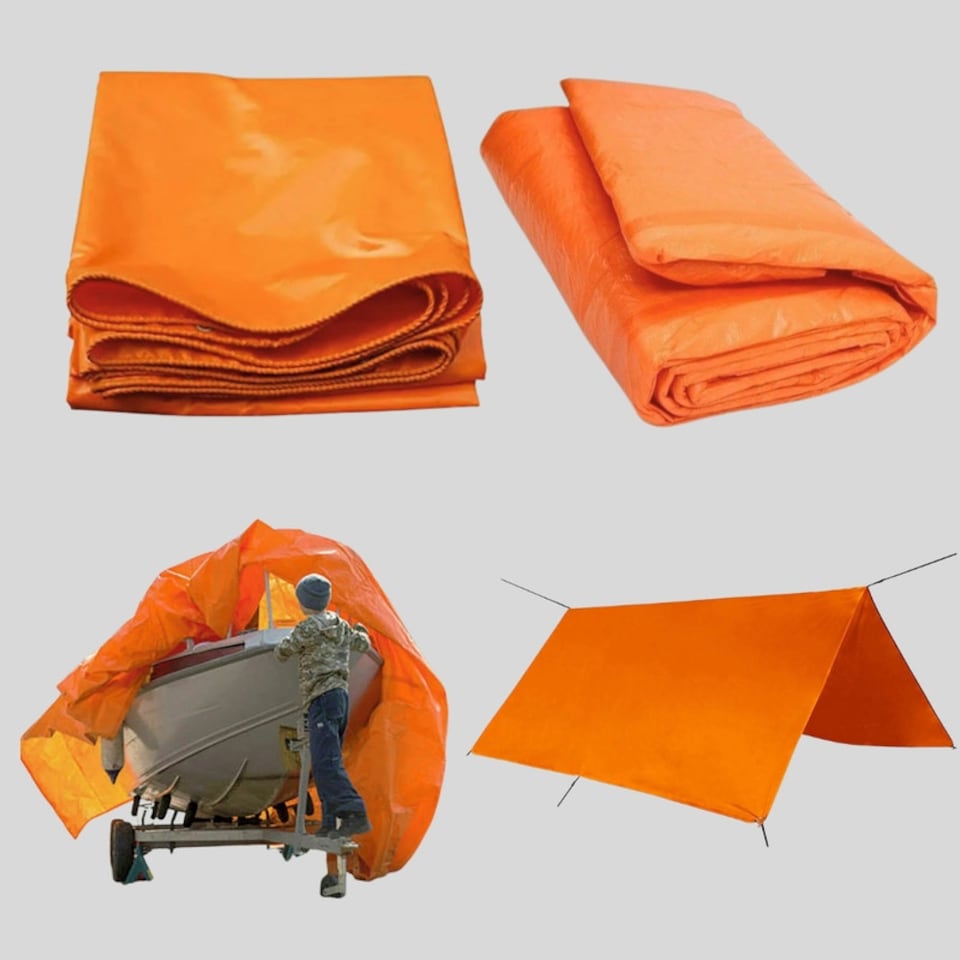 image 1 of Orange Waterproof Tarpaulin 90gsm Reinforced Camping Cover Strong Lightweight 10x12
