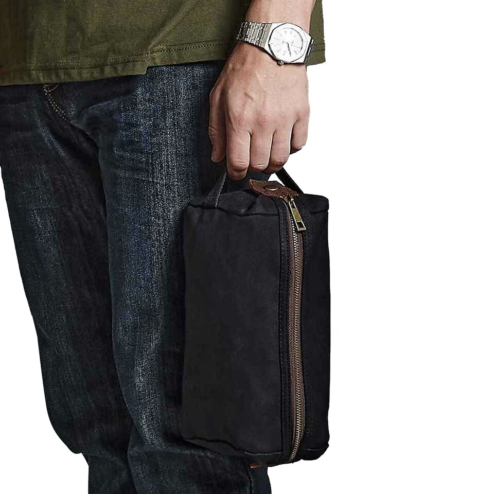 image 1 of Quadra Heritage Leather Trim Toiletry Bag - Black - One Size