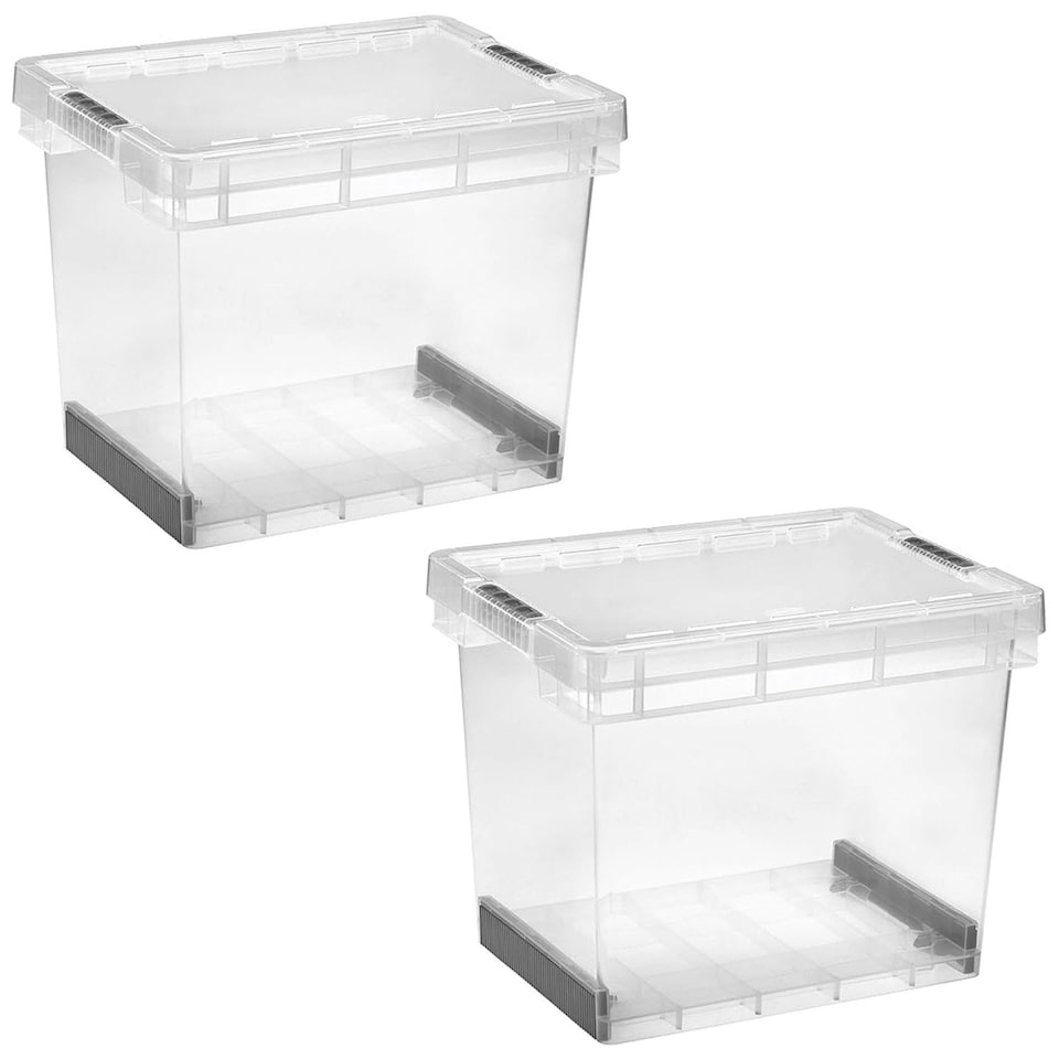 image 1 of 2 x 60 Litre Clear Plastic Stackable Ultra Resistant Modular Plastic Storage Container Boxes With Secure Clip Lock Lids Clear