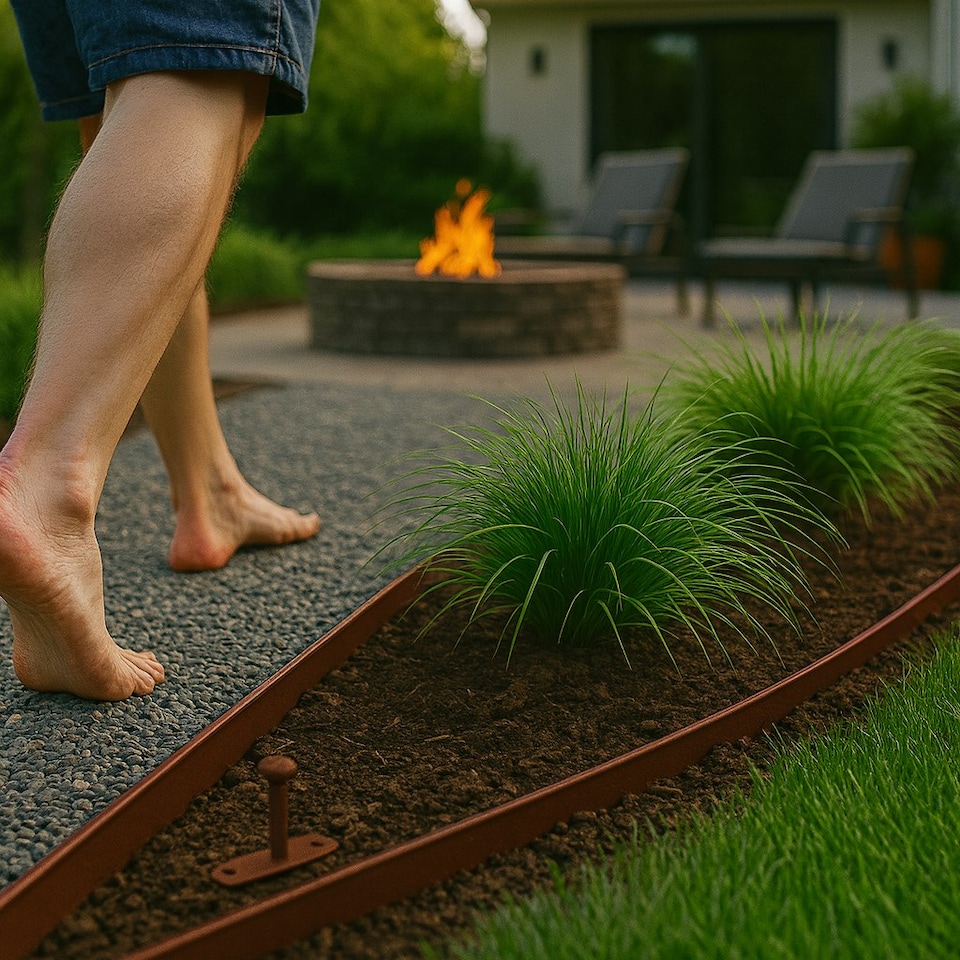image 1 of Harbour Housewares Flexible Plastic Lawn & Path Edging with 160 Pegs & Mallet - 40m x 4cm - Brown | Brown | Brown | 4