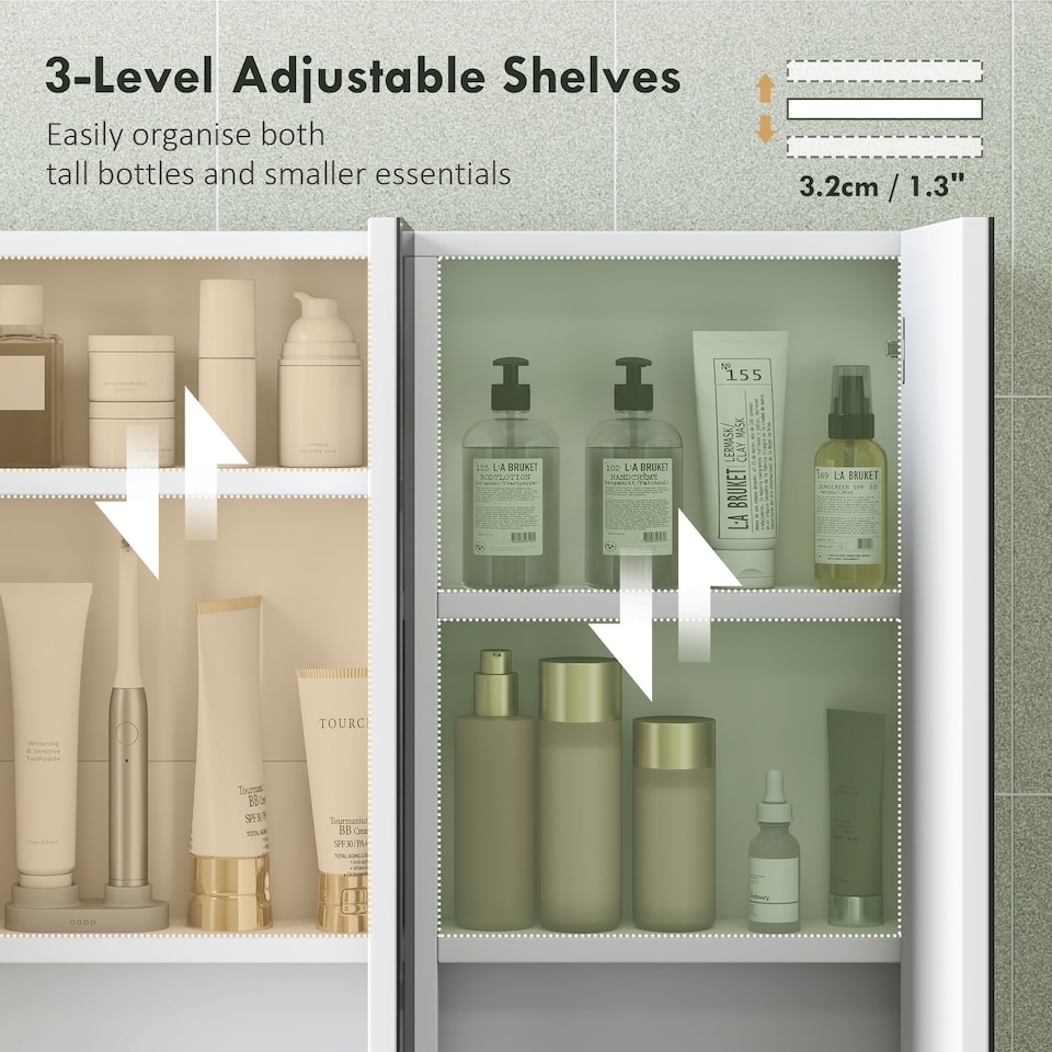 image 1 of HOMCOM Bathroom Mirror Cabinet with 4 Adjustable Shelves, White | White