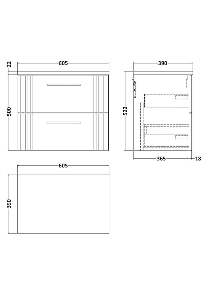 image 1 of Balterley Partial Fluted 2 Drawer Wall Hung Vanity Unit with Sparkling Laminate Worktop | Blue | Satin Blue