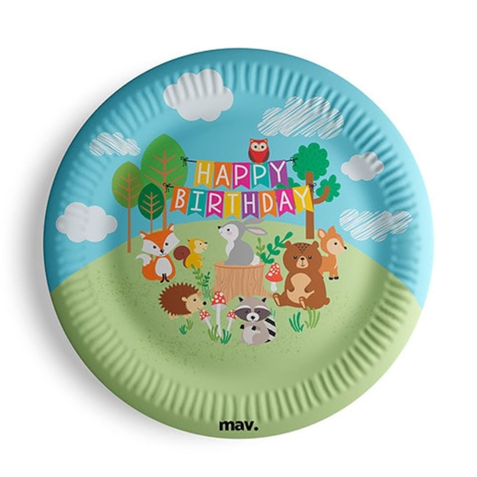 image 1 of Woodland Animals Round Paper Plates 23cm - Pack of 8