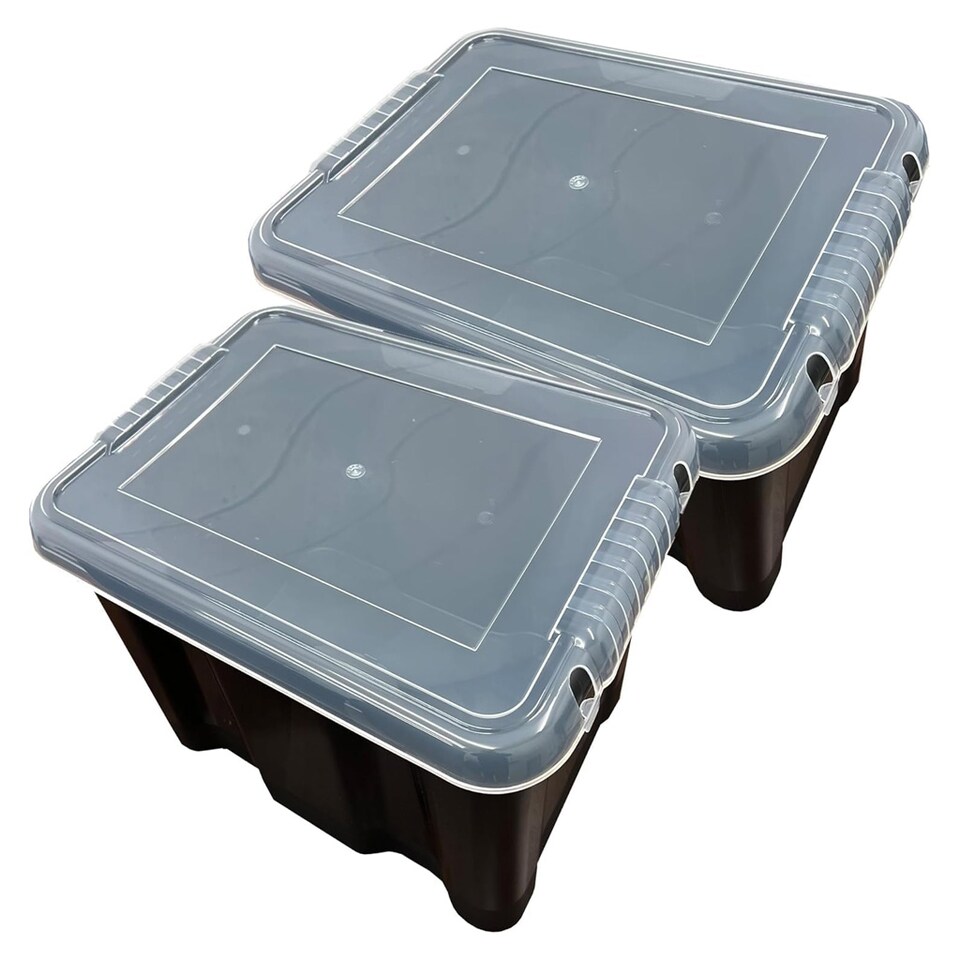 image 1 of Plastic Storage Boxes Pack of 5 (24 Litre) Black Box With See Through Lids