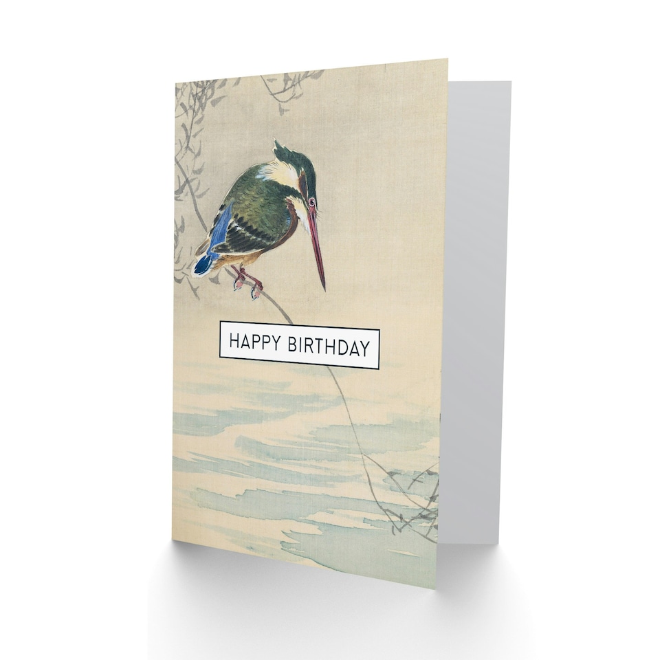 image 1 of Happy Birthday Ohara Koson Japanese Kingfisher Bird Birthday Card
