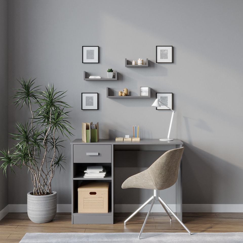image 1 of Set of 3 U-Shaped Floating Wall-Mounted Shelves | Grey | 1