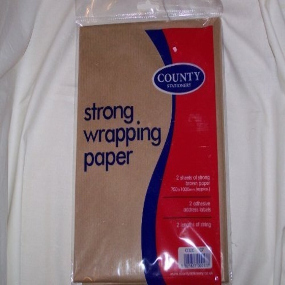 image 1 of strong brown wrapping paper x 2 sheets 77cm by 1000cm x 2 adhesive address labels