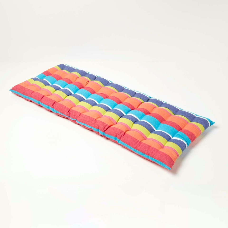image 1 of Homescapes Garden Bench Cushion Luxury 2 Seater Cotton Stripe Indoor Outdoor Seat Pad | Multi | 108 x 42 cm | 1
