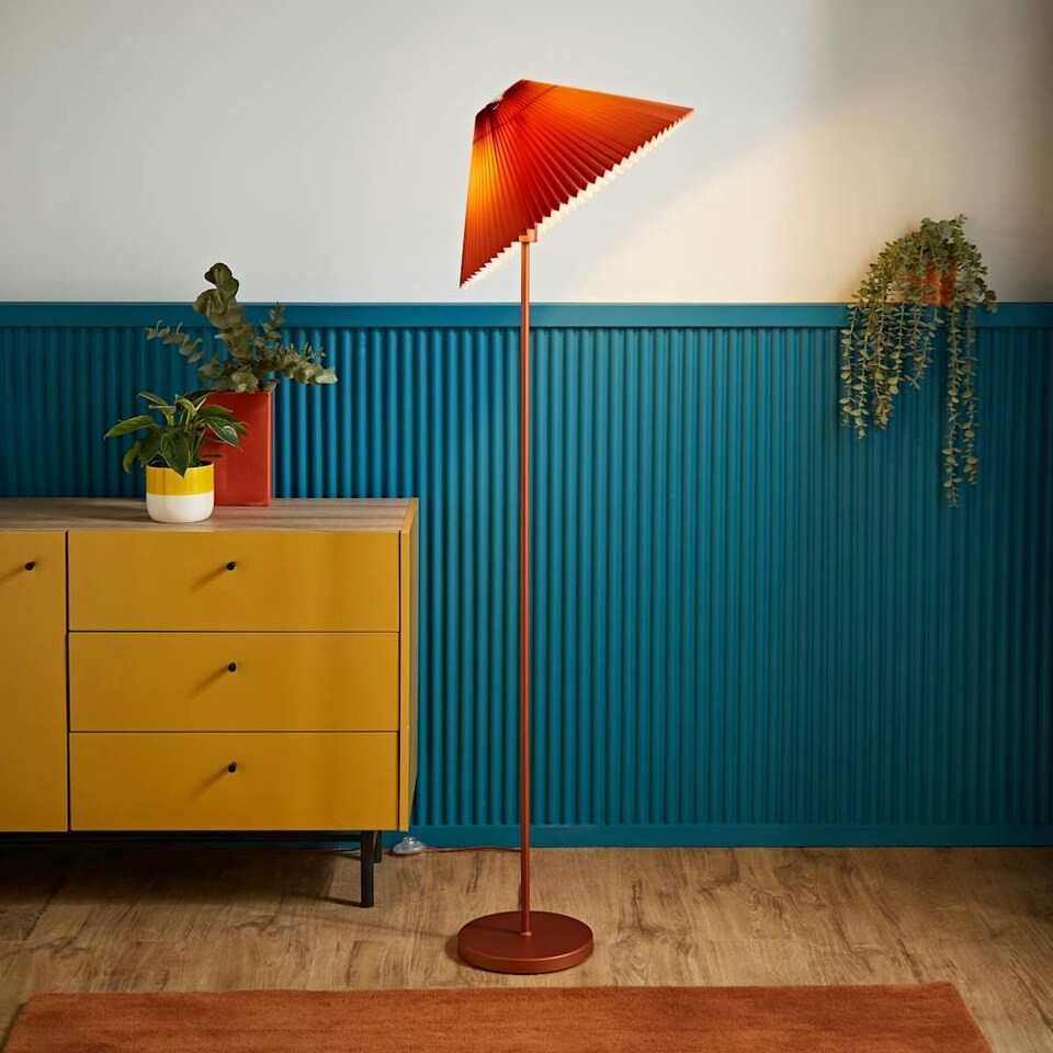 image 1 of ValueLights Akira Burnt Orange Pleated Shade Freestanding Floor Lamp | Orange