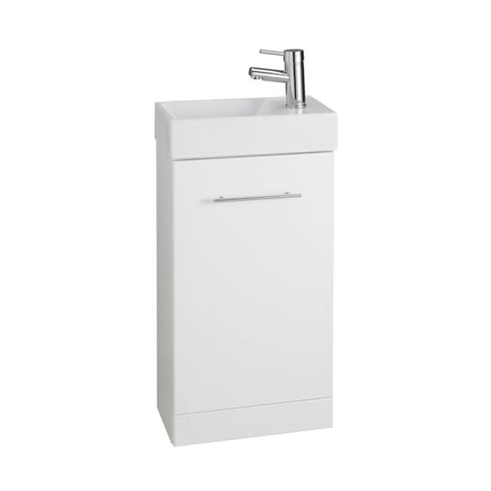 image 1 of Bathroom Cube 410mm Cloakroom Vanity Unit with Basin - Gloss White - (Impact) - Brassware Not Included | White | White | 1