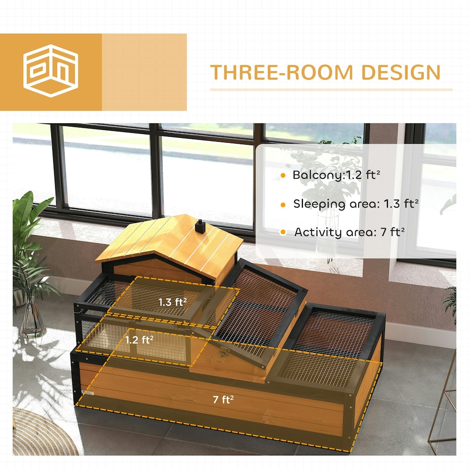 image 1 of PawHut Wooden Tortoise House Indoor Outdoor w/ Balcony, Tray, Openable Roof
