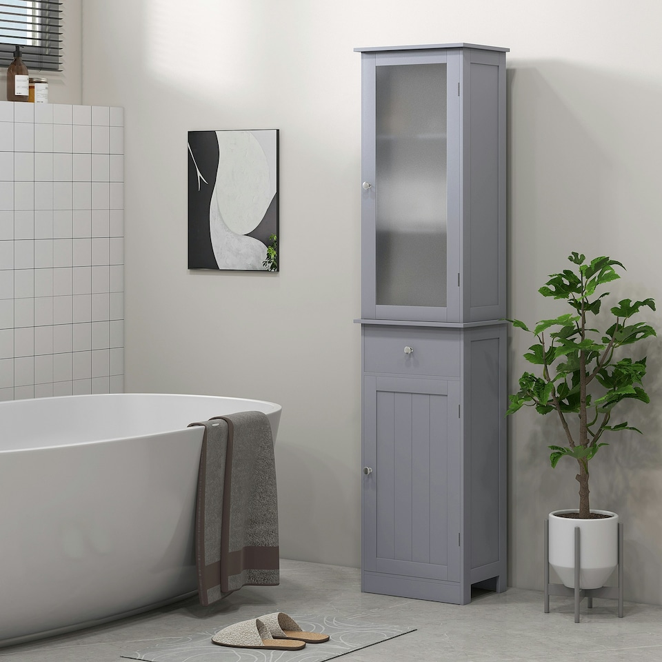 image 1 of kleankin Storage Cabinet Organizer Tower with Shelves & Drawer, Grey
