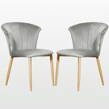 Set of 2 Elsa Velvet Dining Chairs with Wooden Legs, Curved Back & Comfortable Seating | Grey