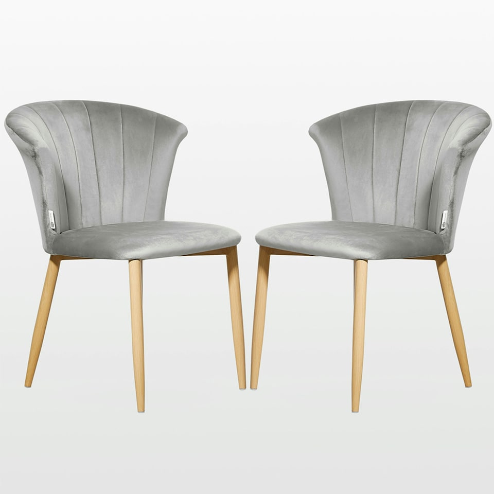 image 1 of Set of 2 Elsa Velvet Dining Chairs with Wooden Legs, Curved Back & Comfortable Seating | Grey