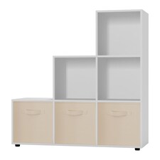 6-Cube Step Shelving Unit With Non Woven Inserts | White | White & Cream | 1