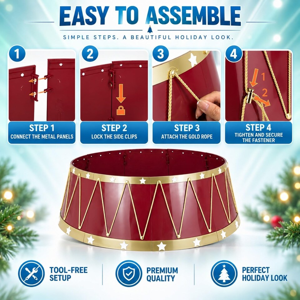 image 1 of 25.6 to 28.4 Inch Drum Christmas Tree Collar Foldable Base Cover for a Neat Festive Finish