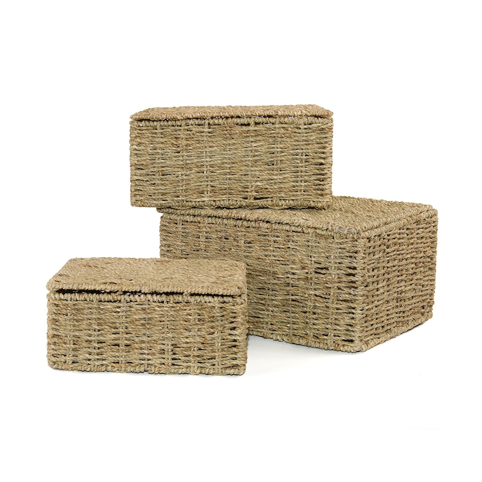 image 1 of Wickerfield Seagrass Woven Storage Basket with Lid for Home Storage Gift Hampers and Display
