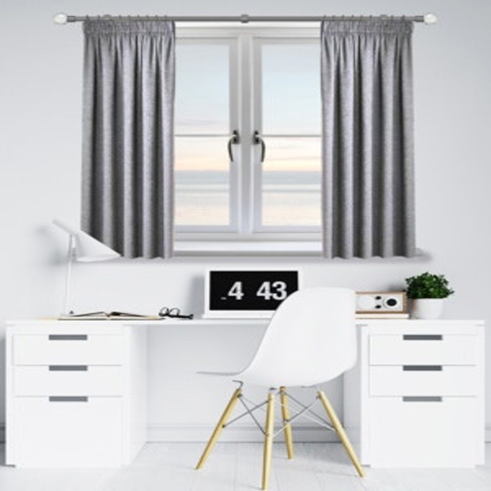 image 1 of 13 - 16mm Silver Crystal Ball Metal Curtain Pole Set 120-210cm | Silver | Silver