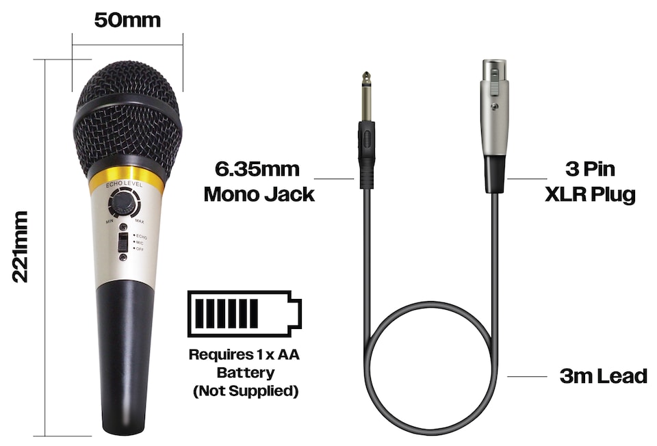 image 1 of Soundlab Dynamic Karaoke Microphone With Echo, XLR to Jack Lead and Carry Case
