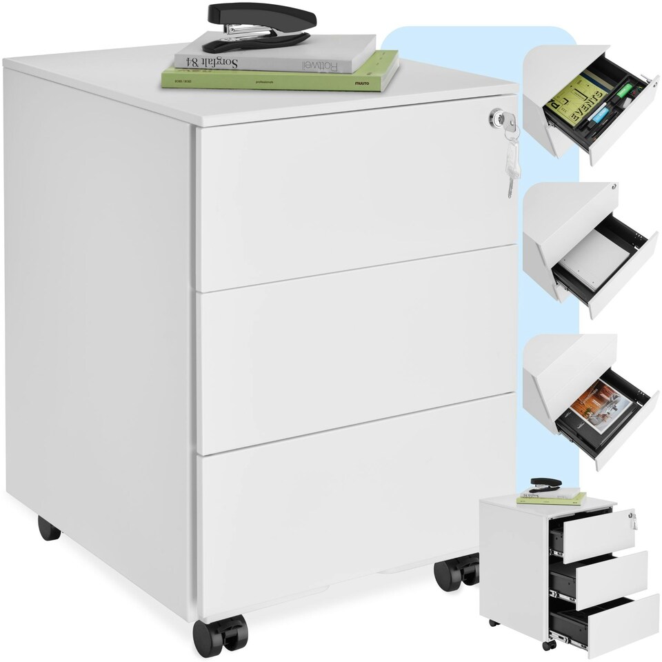 image 1 of Chest of Drawers Magna - 3 locking drawers, powder-coated steel, 39 x 45 x 55 cm White