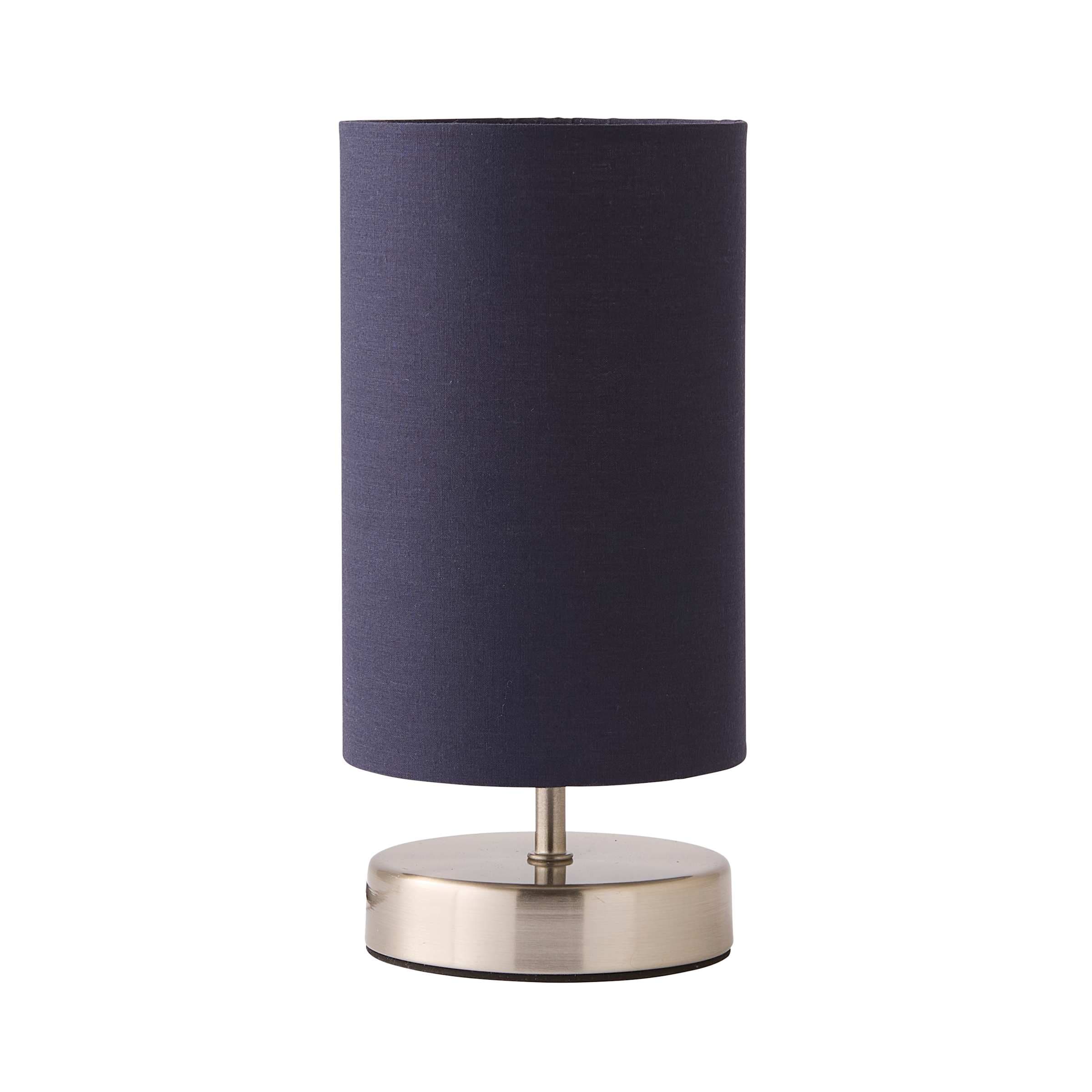 ValueLights Francis Brushed Chrome Dimmable Touch Table Lamps with Fabric Shade in Navy