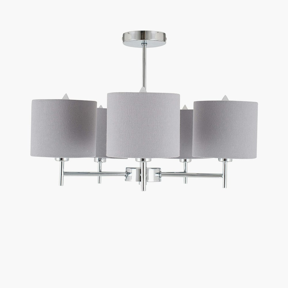 image 1 of Metal and Linen 5 Arm Light Pendant