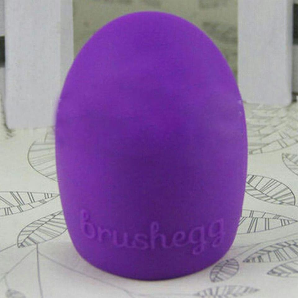 image 1 of Silicone Egg Sponge Scrubber Make-Up Brush Cleaner, Purple