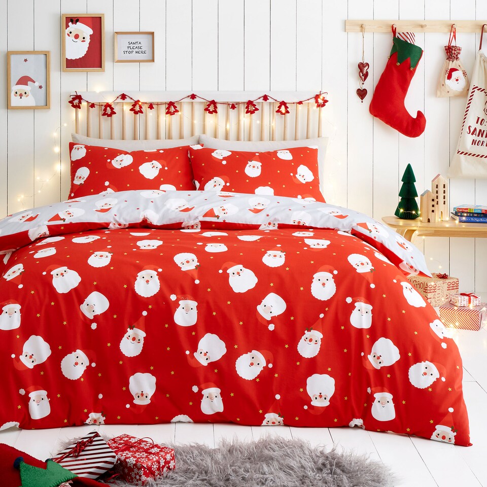 image 1 of Fusion Happy Santa Duvet Cover Set Red