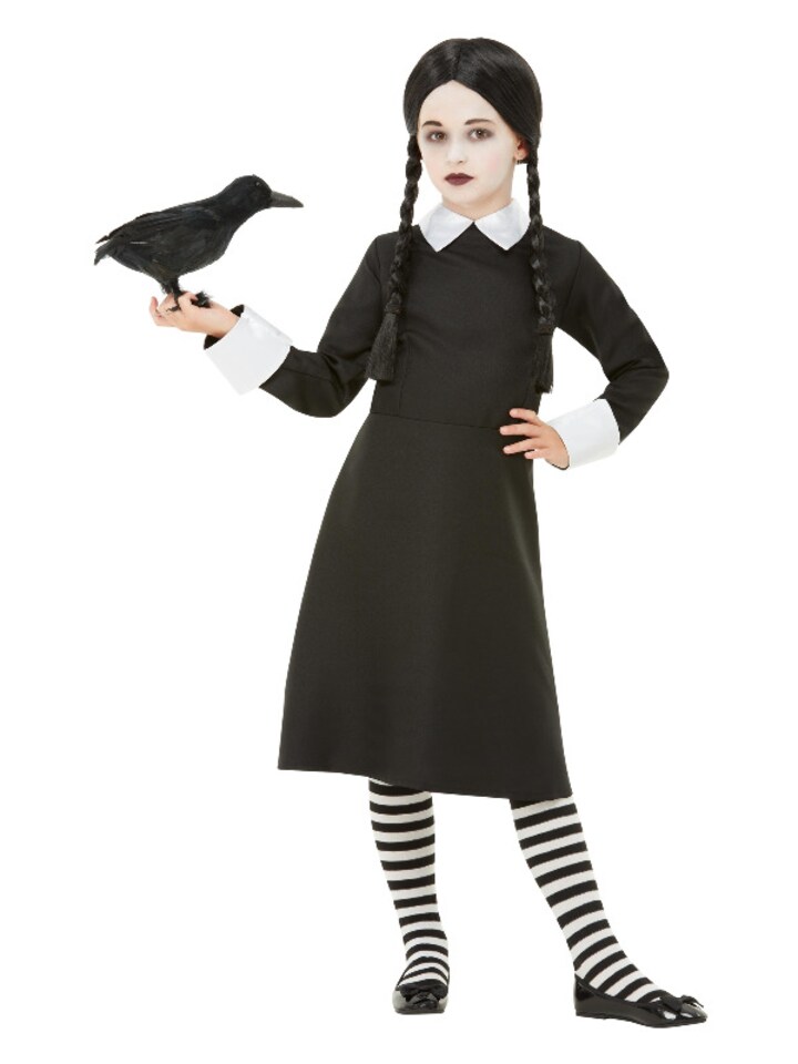 Gothic School Girl + Wig Fancy Dress Wednesday Addams Halloween Girls Costume (XL 12-14 Years)