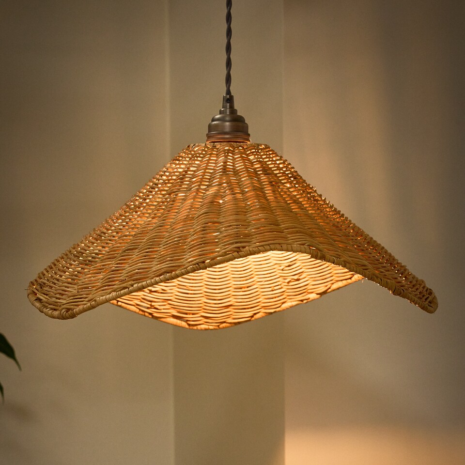image 1 of Traditional Roscoe Rattan Scalloped Easy Fit Decor Ceiling Shade H19 x D44cm