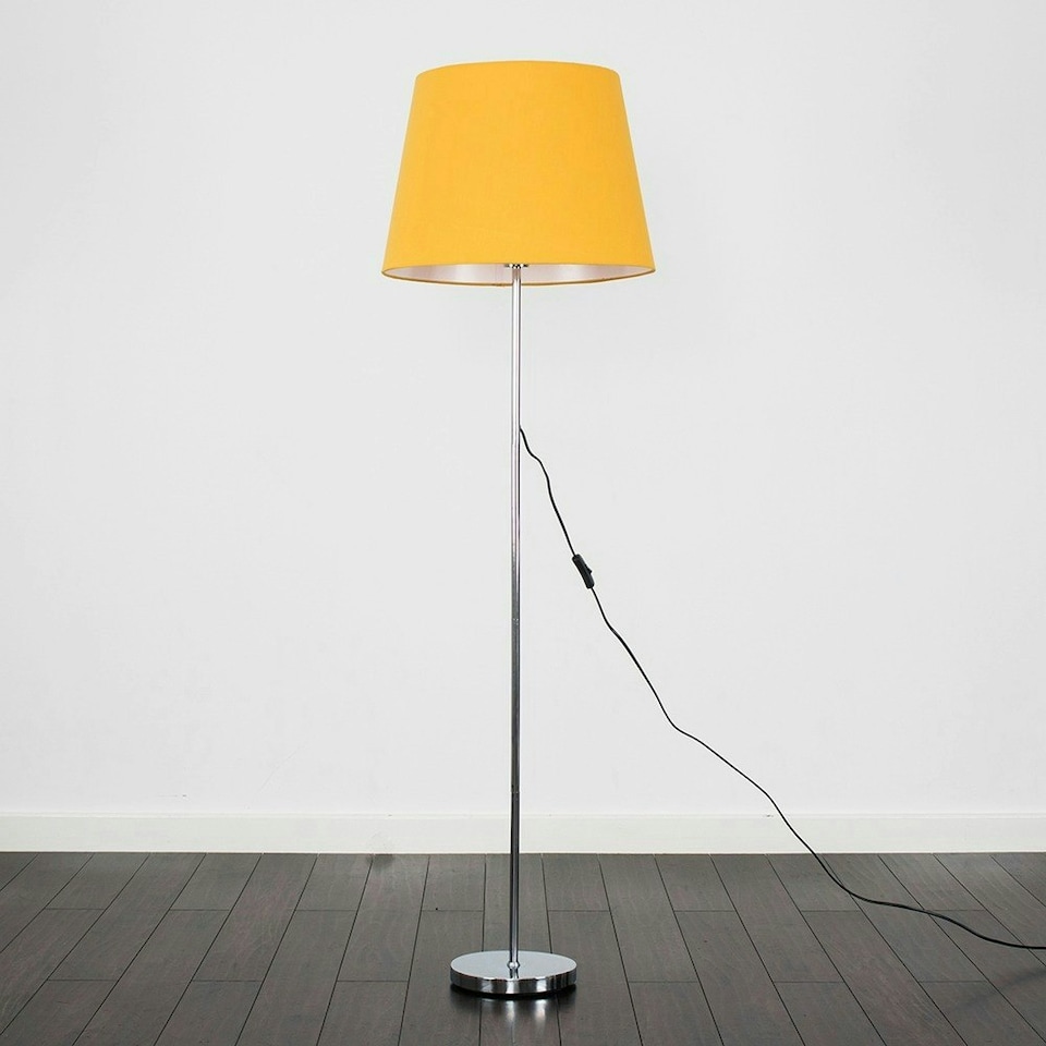 image 1 of ValueLights Charlie Chrome Floor Lamp XL Mustard Taper Shade & Bulb Yellow