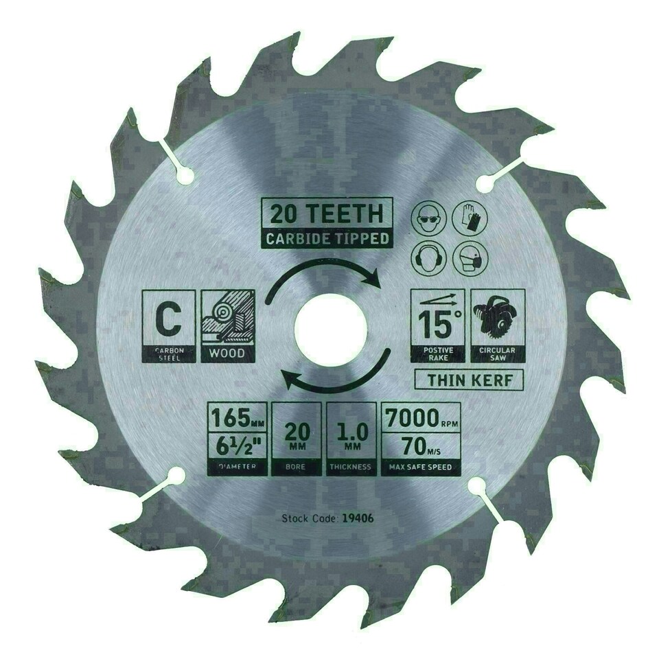 image 1 of Circular Saw Blade 165mm x 20mm 20 Teeth TCT Coarse Cutting Disc Wood 2pc