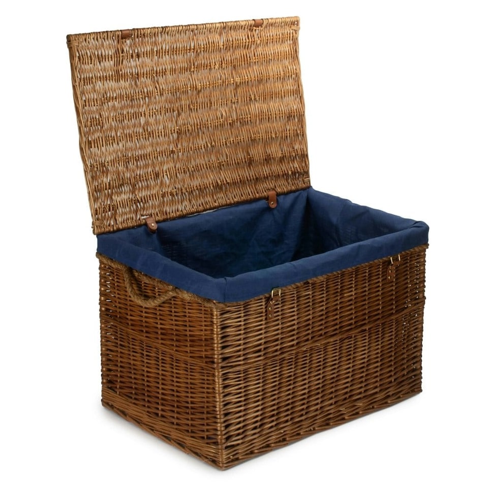image 1 of Large Light Steamed Storage Wicker Basket with White Lining | White | White | L