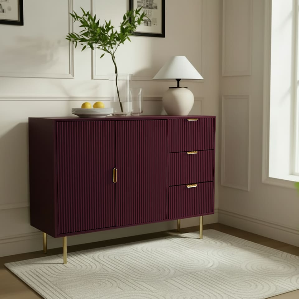 image 1 of OHS Ribbed Sideboard Table Modern Drawer Shelf Cabinet Storage