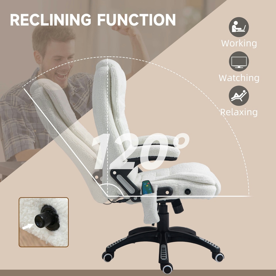 image 1 of Vinsetto Office Chair w/ Heating Massage Points Relaxing Reclining White