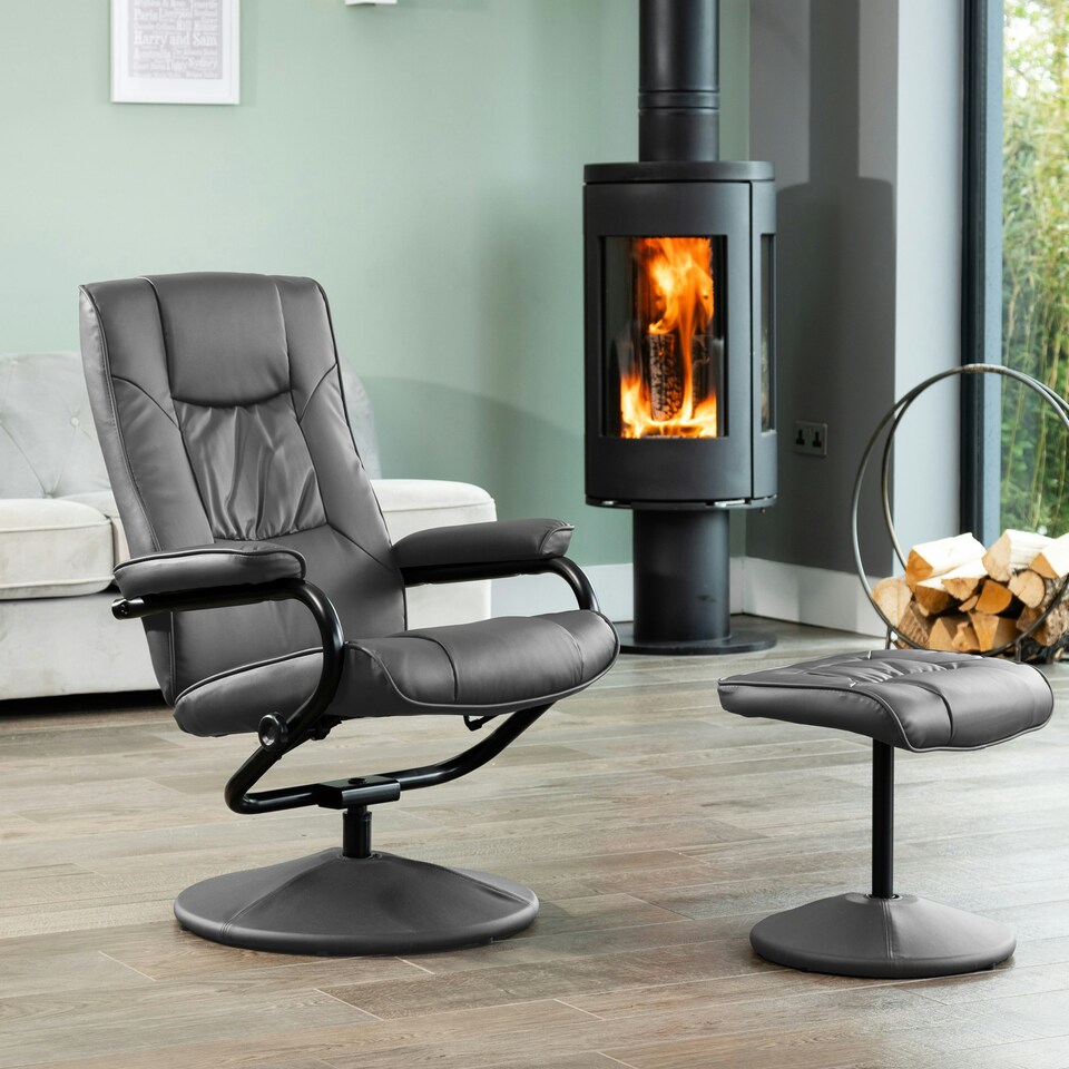 image 1 of Gibson Swivel Recliner and Footstool - Grey