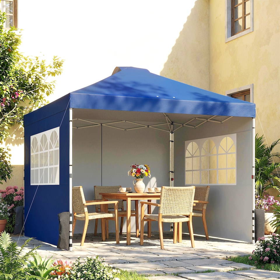 image 1 of Outsunny Pop Up Canopy Waterproof Height Adjustable 3 x 3 (m) | Blue | Medium Grey | 297 x 297 x 285 cm