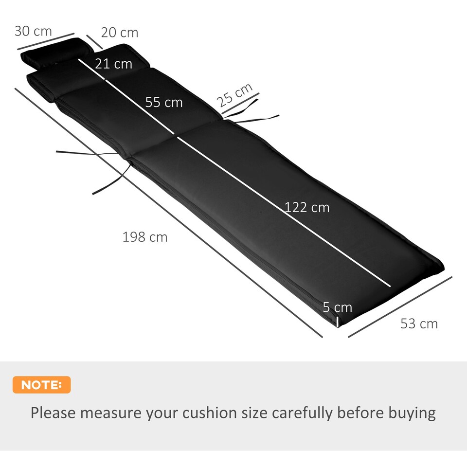 image 1 of Outsunny Garden Sun Lounger Chair Cushion Reclining Relaxer Indoor Outdoor Black | Black