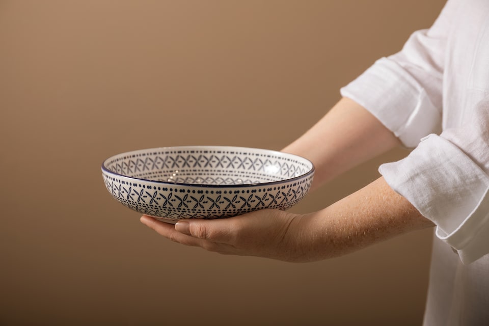 image 1 of Mikasa Set of 4 Blue Mediterranean Stoneware Pasta Bowls