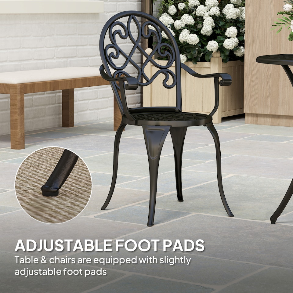 image 1 of Outsunny 3PCs Bistro Set, Aluminium Garden Table and Chairs Black
