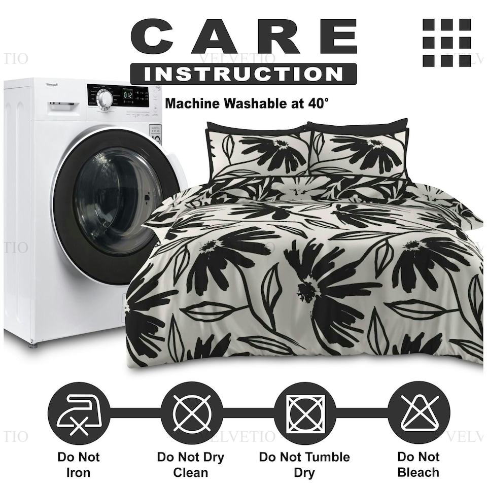 image 1 of VELVETIO Matthias Complete Duvet Cover Set with Fitted Sheet Breathable Bedding Quilt White | Single