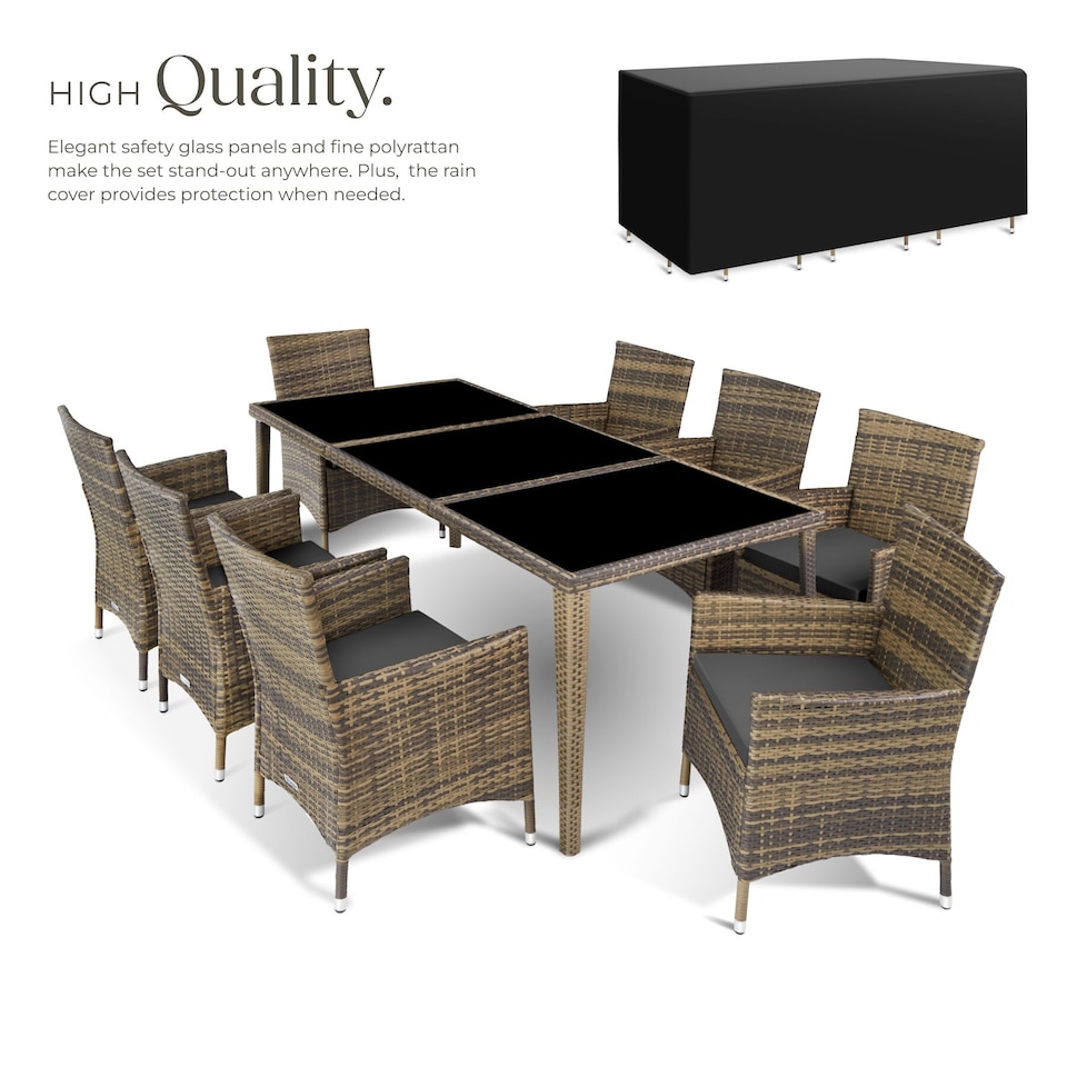 image 1 of Garden Table and Chairs Menorca - 8 armchairs, dining table, protective cover | Brown | nature | 59 x 57 x 86 cm | 1