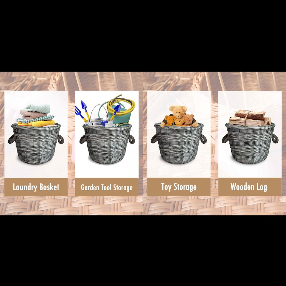 image 1 of Wickerfield Round Wicker Log Basket with Rope Handles and Fabric Lining
