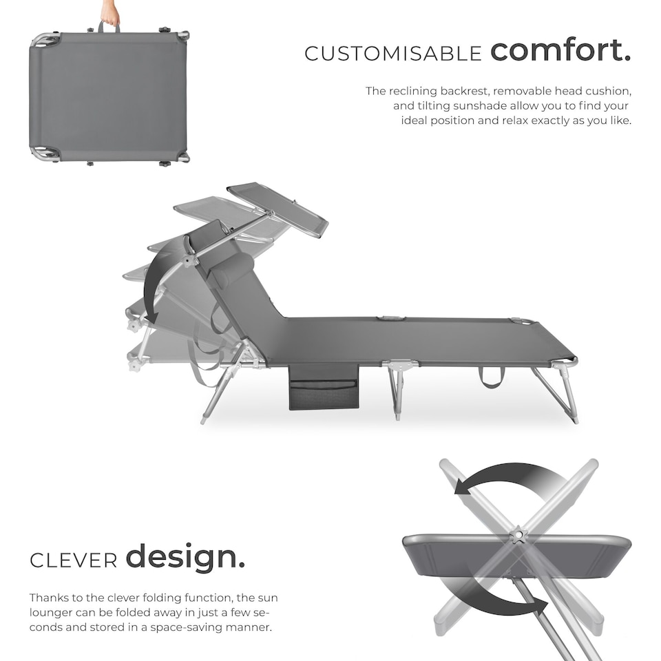 image 1 of Set of 2 Sun Loungers - foldable, adjustable sun canopy | Grey | grey | 1