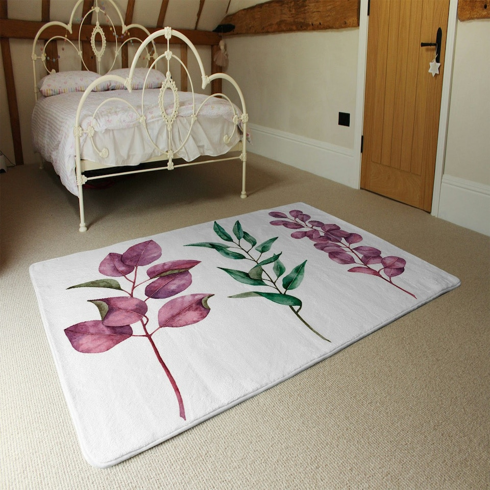 image 1 of Purple & Green Leaves (Rug) Green | Large: 140x200cm