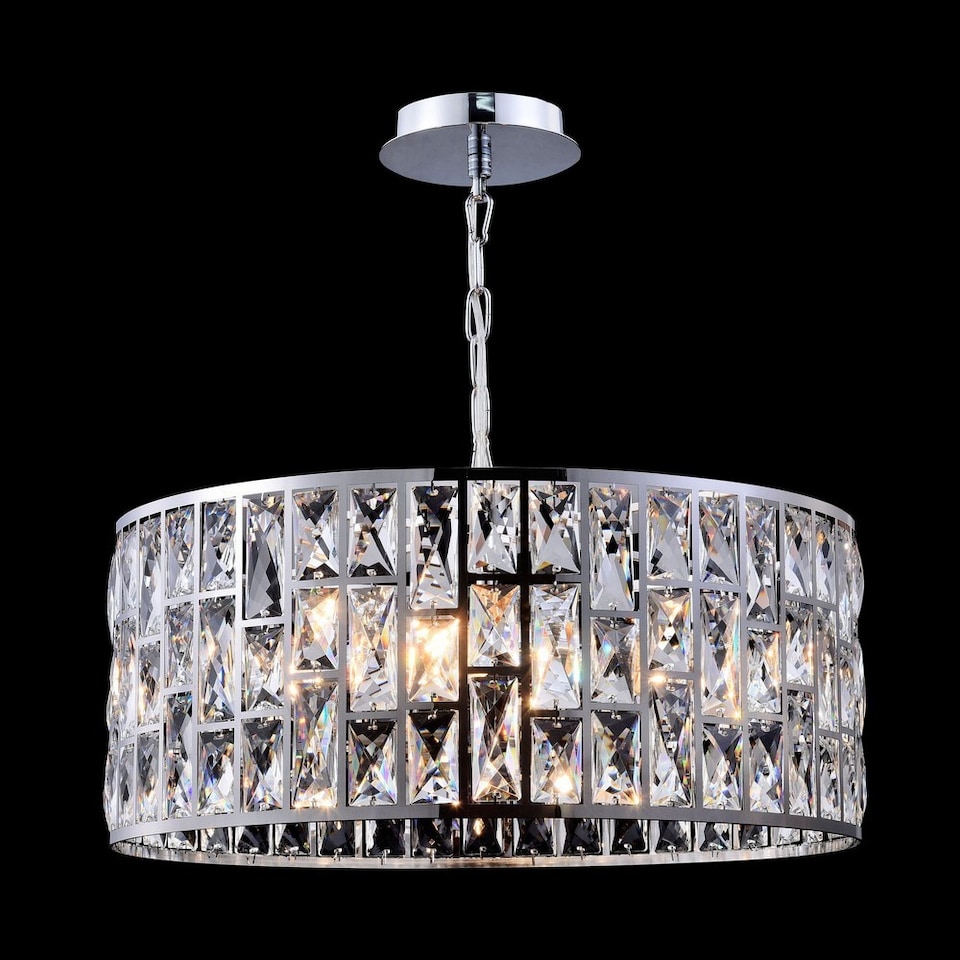 image 1 of Gelid Chandelier Cylindrical Pendant Chrome & Crystal, 4 Light, E27