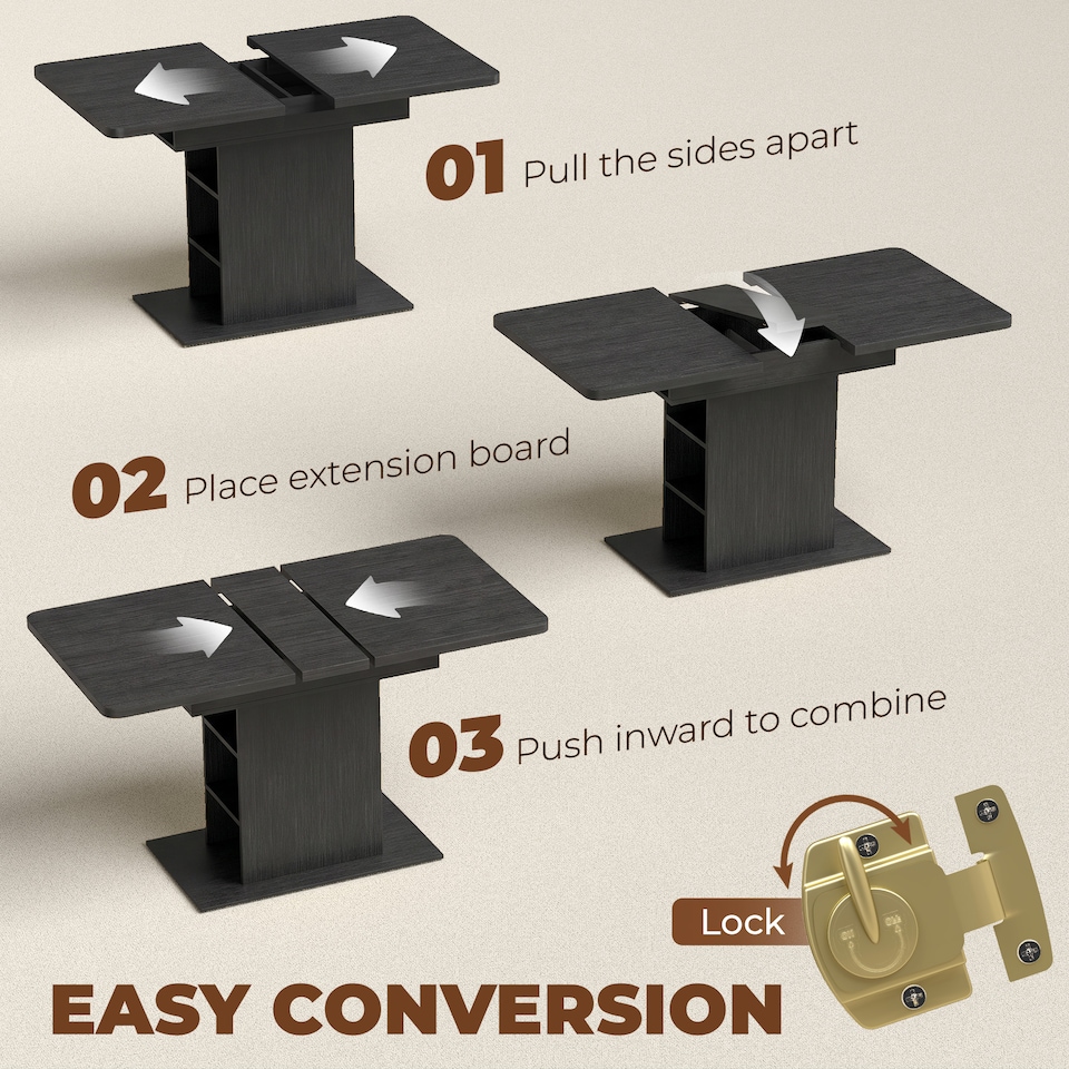 image 1 of HOMCOM Extendable Dining Table for 4-6, Kitchen Table with Shelves