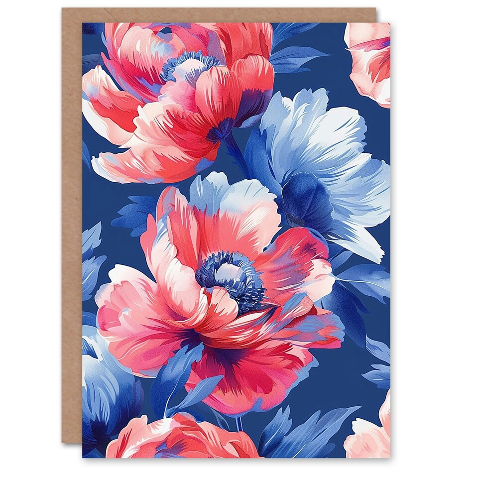 image 1 of Poppy Flower Elegant Pink Pattern Woman Her Birthday Card