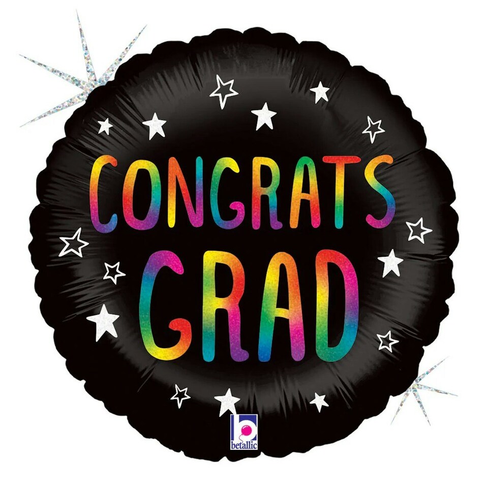 Oaktree Congrats Grad Holographic Foil Balloon - Black/Rainbow - One Size